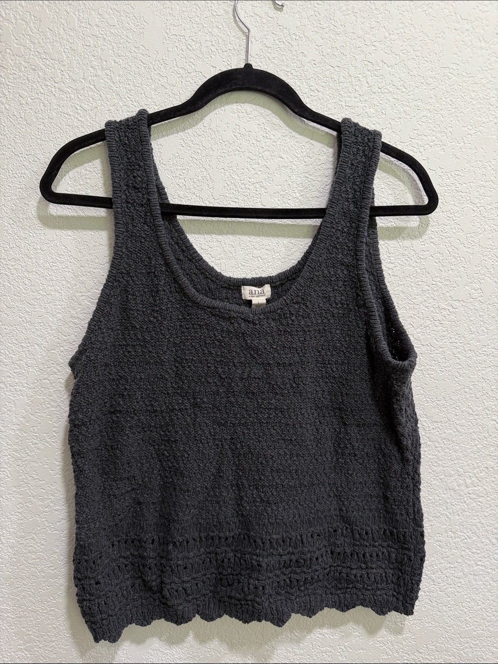 a.n.a Charcoal Crochet Hem Boho Knit Tank Top